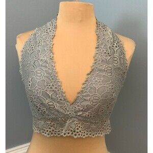 Zenana Halter Top Womens 2X Stretch Lace Floral Bralette Plunge Lined Stretch